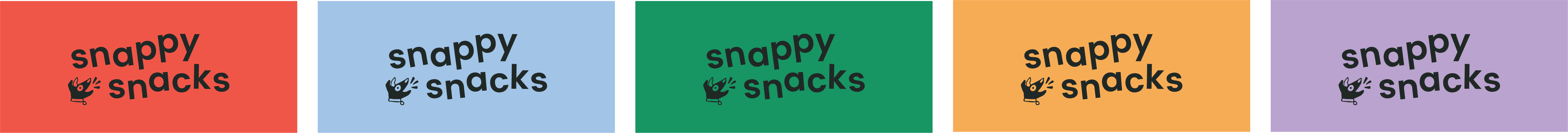 the snappy snacks logo on the various brand colors
