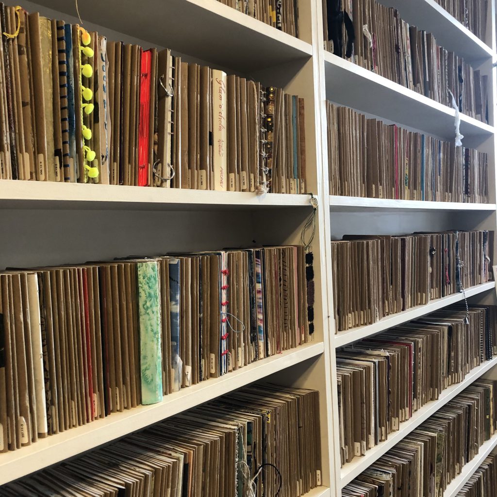 The shelves at the Brooklyn Sketchbook Library